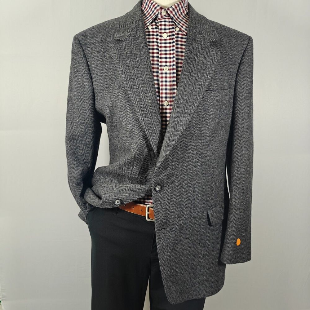 John Alexander Hart Marx Men's Tweed Sport Coat Two Button Gray Herringbone‎ 44L